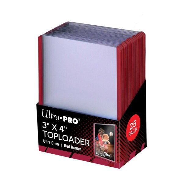 3" X 4" Red Border Toploader 25ct