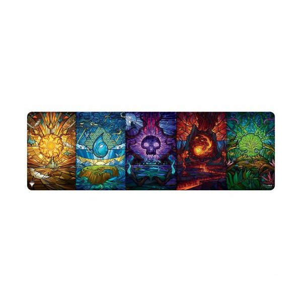 Dominaria United 8ft Table Playmat featuring Stained Glass Plains, Island, Swamp, Mountain, Forest for Magic: The Gathering