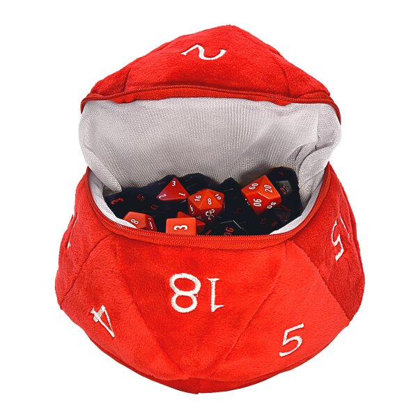 Red and White D20 Plush Dice Bag for Dungeons & Dragons