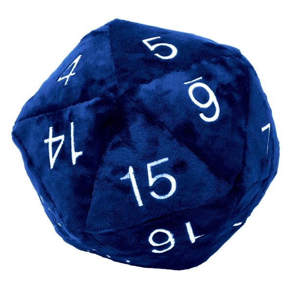 Jumbo D20 Novelty Dice Plush in Blue with Silver Numbering